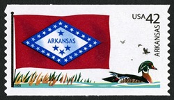 Arkansas Flag - Wood Duck United States Postage Stamp | Flags of Our Nation