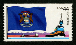 Michigan Flag - Great Lakes Ships United States Postage Stamp | Flags of Our Nation
