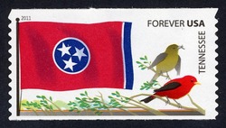 Tennessee Flag - Scarlet Tanagers United States Postage Stamp | Flags of Our Nation