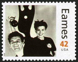 Christmas Card Depicting Charles and Ray Eames United States Postage Stamp | Charles and Ray Eames