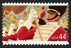 Drum Major and Trumpeters United States Postage Stamp | Thanksgiving Day Parade