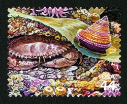 Pacific Rock Crab - Jeweled Top Snail United States Postage Stamp | Kelp Forest