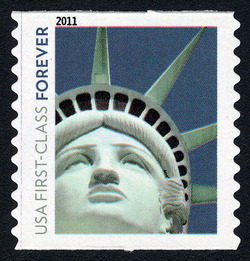 Lady Liberty - First-Class - Horizontal Imperforate - Perf 11 United States Postage Stamp | Lady Liberty - Flag