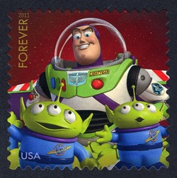 Toy Story - Buzz Lightyear and Two Aliens United States Postage Stamp | Send a Hello - Pixar Films