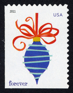 Blue Lined Ornament - USPS Microprint on Bauble United States Postage Stamp | Holiday Baubles