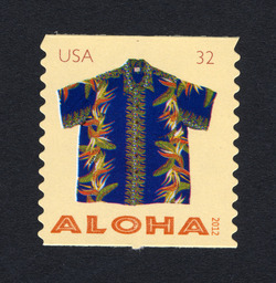 Blue Bird of Paradise Aloha Shirt - Horizontal Imperforate United States Postage Stamp | Aloha Shirts