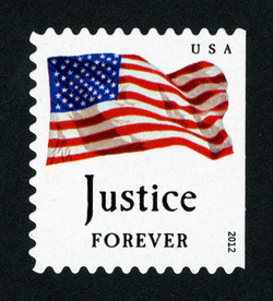 Justice Flag - Booklet Single - Large Microprint United States Postage Stamp | Four Flags