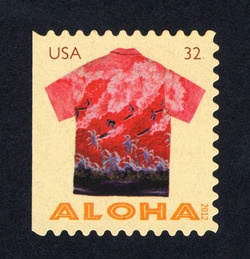 Red Surfers Aloha Shirt - Booklet Single United States Postage Stamp | Aloha Shirts