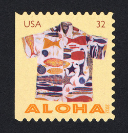 White Fossil Fish, Shells, and Sea Stars Aloha Shirt - Booklet Single United States Postage Stamp | Aloha Shirts