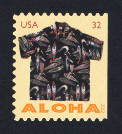 Black Surfers Aloha Shirt - Booklet Single United States Postage Stamp | Aloha Shirts