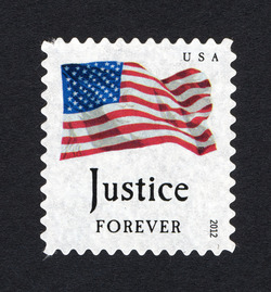 Justice Flag - Booklet Single - Thin Paper United States Postage Stamp | Four Flags