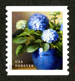 Blue Hydrangeas - Horizontal Imperforate United States Postage Stamp | Flowers From the Garden