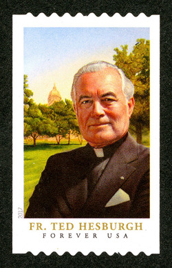 Father Theodore Hesburgh - Vertical Imperforate United States Postage Stamp
