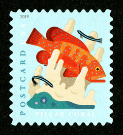 Pillar Coral - Coney Grouper - Neon Gobies - Postcard Rate United States Postage Stamp | Coral Reefs