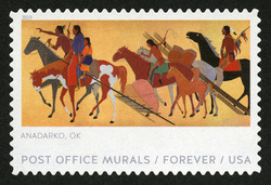 Anadarko OK - Kiowas Moving Camp United States Postage Stamp | Post Office Murals