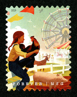 Girl Holding Chicken United States Postage Stamp | State and County Fairs