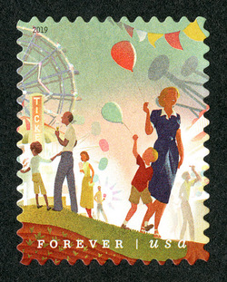 Mother and Child Holding Balloons United States Postage Stamp | State and County Fairs