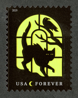 Cat and Raven United States Postage Stamp | Spooky Silhouettes