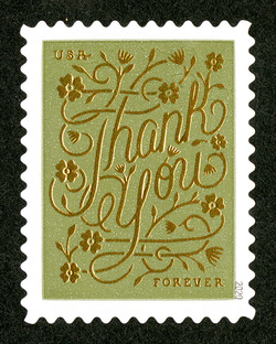 Olive Green Background United States Postage Stamp | Thank You