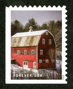 Red Barn United States Postage Stamp | Winter Scenes