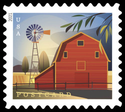 Gambrel-roofed Barn on Summer Day - Postcard United States Postage Stamp | Barns