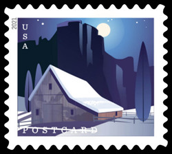 Western Barn on Winter Night United States Postage Stamp | Barns