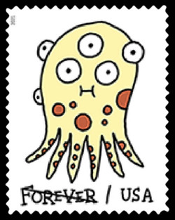 Squiggly and Squid-Ly Yellow Critter United States Postage Stamp | Message Monsters