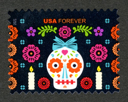 Girl's Skull With Bow United States Postage Stamp | Day of the Dead