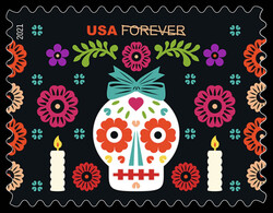 Girl's Skull With Bow United States Postage Stamp | Day of the Dead