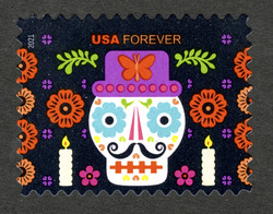 Man's Skull With Hat United States Postage Stamp | Day of the Dead