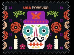 Man's Skull With Hat United States Postage Stamp | Day of the Dead