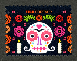 Woman's Skull With Curled Hair United States Postage Stamp | Day of the Dead