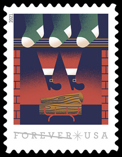 Santa Claus In Fireplace United States Postage Stamp | A Visit from St. Nick