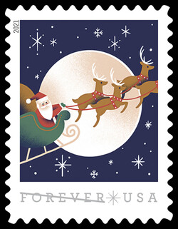 Santa Claus in Reindeer Sled United States Postage Stamp | A Visit from St. Nick