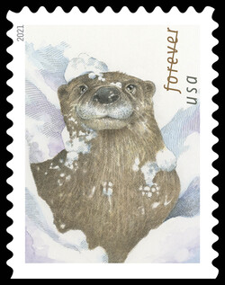 Otter In Snow United States Postage Stamp | Otters in Snow