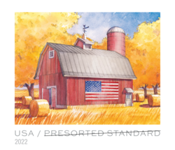 Red Gambrel-roofed Barn - Eastern United States - Fall - Presorted Standard United States Postage Stamp | Flags on Barns