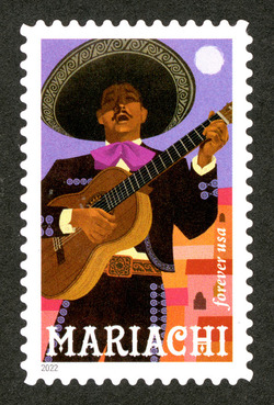 Guitarist and Moon - Purple Background United States Postage Stamp | Mariachi