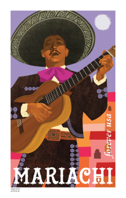 Guitarist and Moon - Purple Background United States Postage Stamp | Mariachi