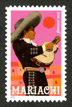 Guitarist and Sun - Pink Background United States Postage Stamp | Mariachi
