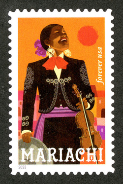 Violinist and Sun - Orange Background United States Postage Stamp | Mariachi
