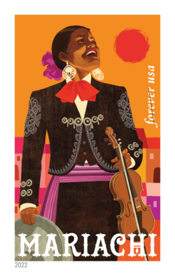 Violinist and Sun - Orange Background United States Postage Stamp | Mariachi