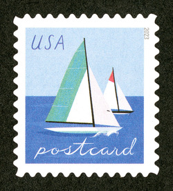 Green and Red Sailboats - Postcard Rate United States Postage Stamp | Sailboats
