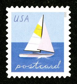 Yellow Sailboat - Postcard Rate United States Postage Stamp | Sailboats