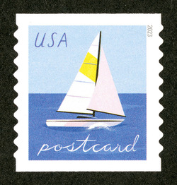 Yellow Sailboat - Postcard Rate - Horizontal Imperforate United States Postage Stamp | Sailboats