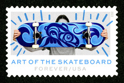 Blue and Indigo Salmon Design - Tlingit Athabascan Style United States Postage Stamp | Art of the Skateboard