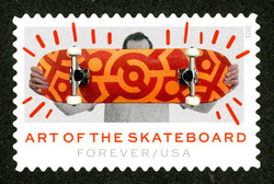Red and Orange Graphic Abstraction United States Postage Stamp | Art of the Skateboard