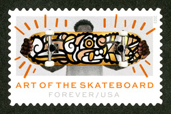 Stylized Jaguar in Black, White and Gold United States Postage Stamp | Art of the Skateboard