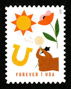 Sun - Flower - Horseshoe - Hand Holding Dandelion United States Postage Stamp | Thinking of You - 2023