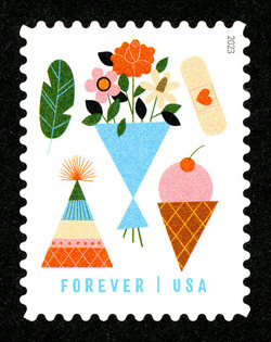 Leaf - Flower Bouquet - Bandage - Party Hat - Ice Cream Cone United States Postage Stamp | Thinking of You - 2023