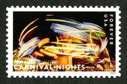 Midway Gondola Wheel and a Ring of Fire United States Postage Stamp | Carnival Nights